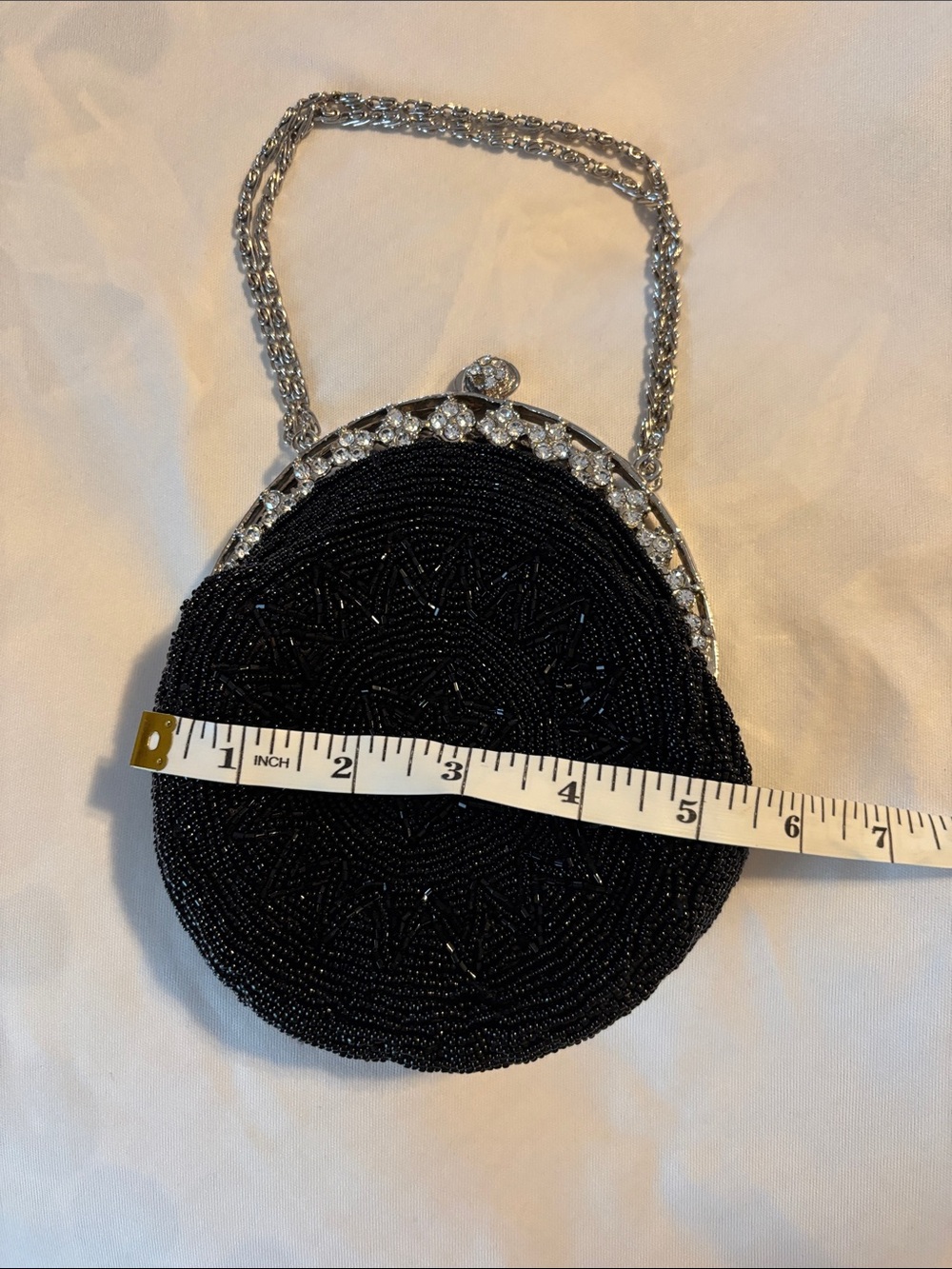 Elegant Black Beaded Evening Bag with Crystal Frame - Picture 2 of 3
